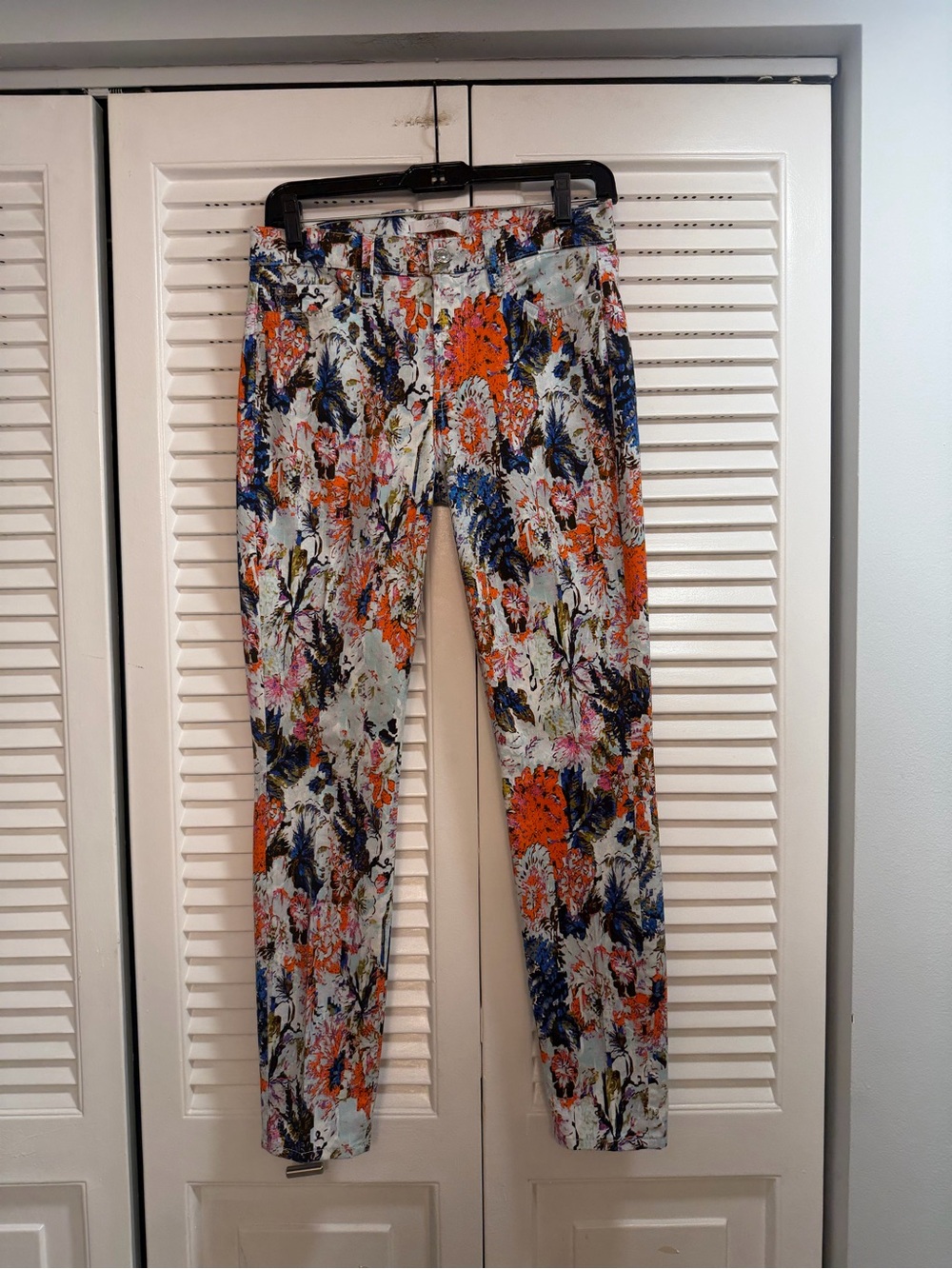 7 For All Mankind Floral Skinny Jeans — Orange, Blue Multi Print
